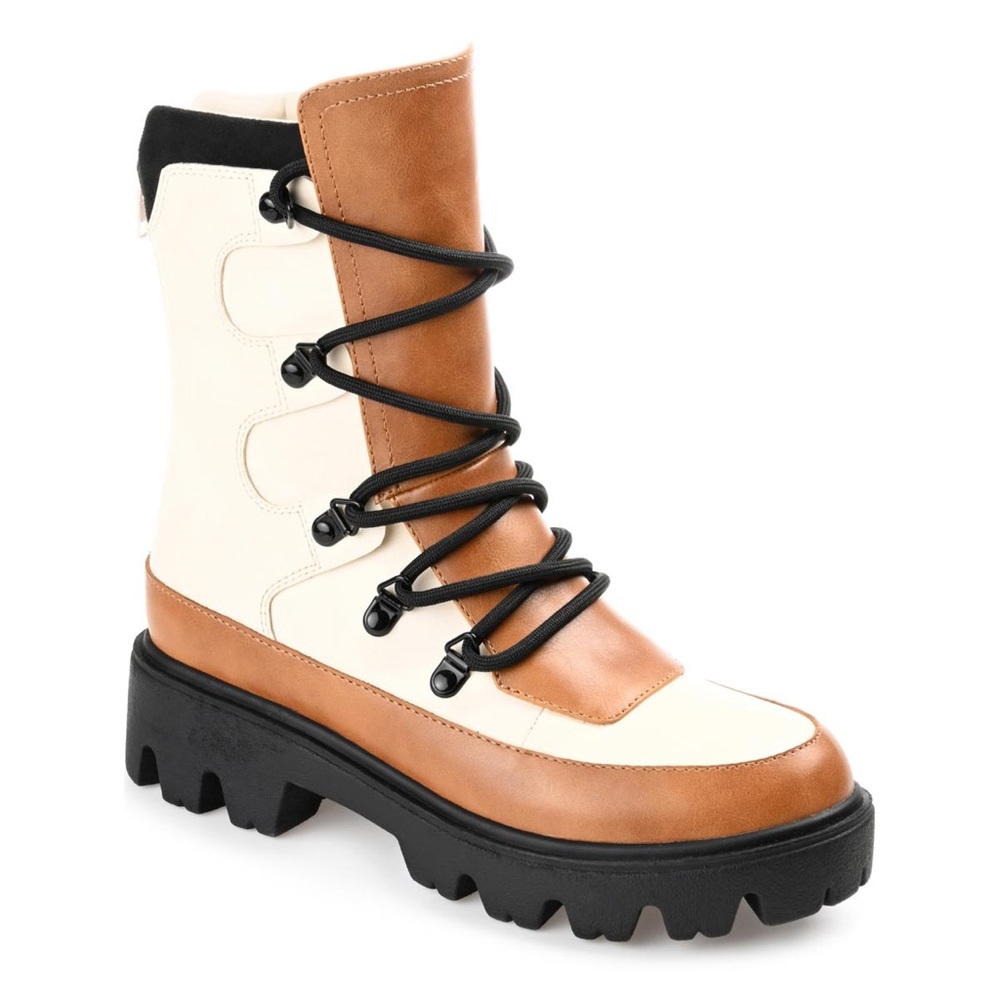 Journee Collection Two-Tone Tan and Cream Combat Boots